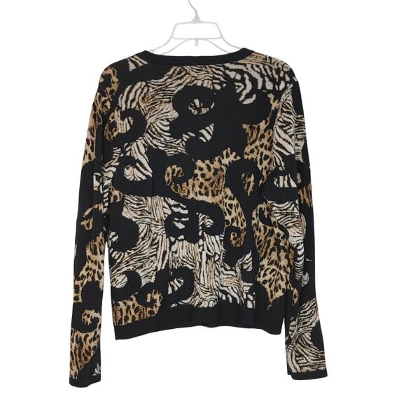 Chico's Cardigan Sweater Jacquard Animal Print Brown Black Womens Size 3 - Picture 3 of 5